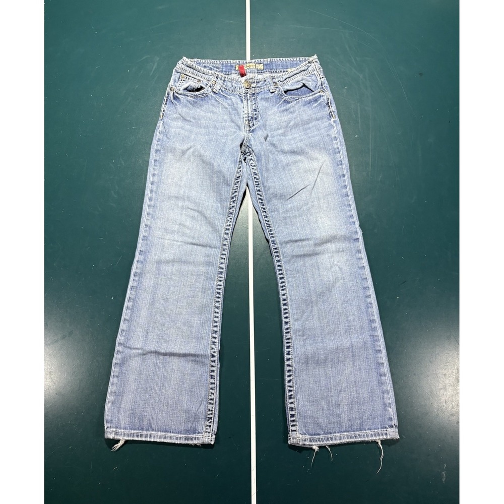 BKE Wendi Bootcut Jeans 29x28.5 Light Wash Denim Distressed Low Rise Stretch Y2K